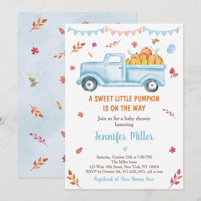 Fall Pumpkin Lastbil Baby Shower Inbjudningar (Fram/baksida)