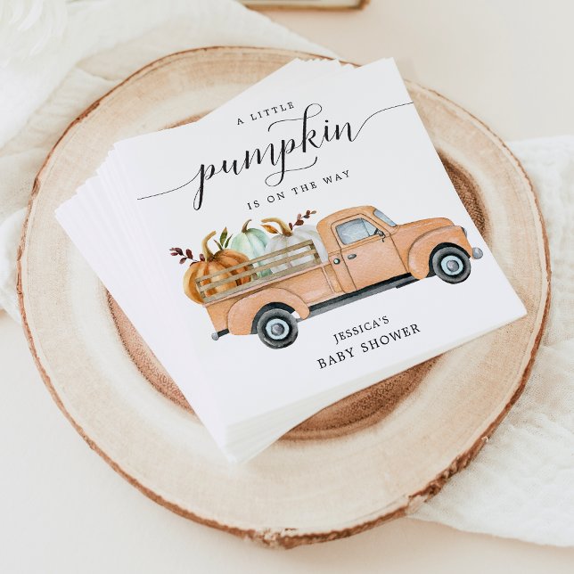 Fall Pumpkin Lastbil Baby Shower Napkin Cocktail Pappersservett (Skapare uppladdad)