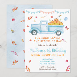 Fall Pumpkin Lastbil Birthday Inbjudningar