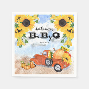 Fall Pumpkin Lastbil   Solblommor Baby BBQ Shower Pappersservett