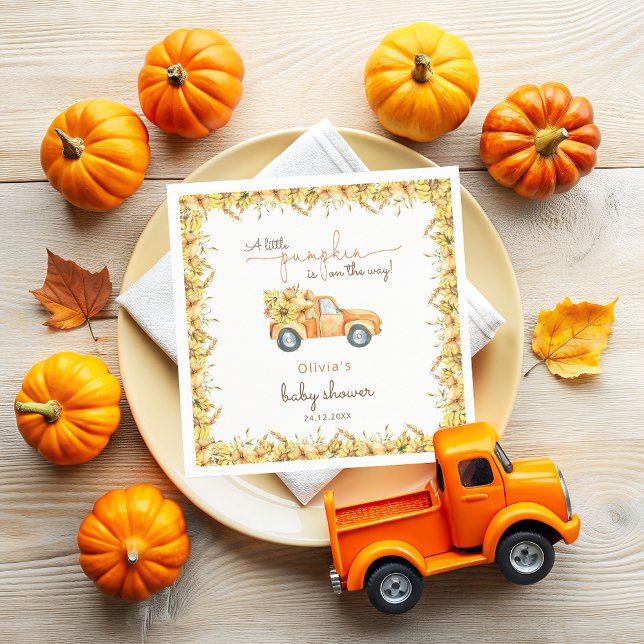 Fall Pumpkin Lastbil | Solblommor Baby Shower Pappersservett (Skapare uppladdad)