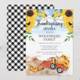 Fall Pumpkin Lastbil| Solblommor Thanksgiving Midd Inbjudningar