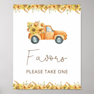Fall Pumpkin Lastbil Watercolor Baby Shower Poster