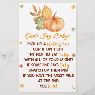 Fall Pumpkin-Löv Säg inte babykläder. Brevpapper
