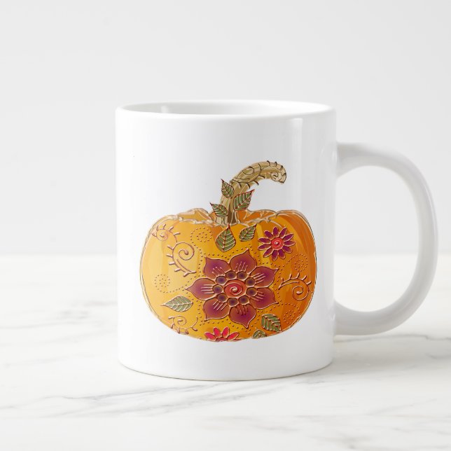 Fall Pumpkin med blommor Jumbo Mugg (Höger)