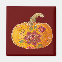 Fall Pumpkin med blommor Magnet