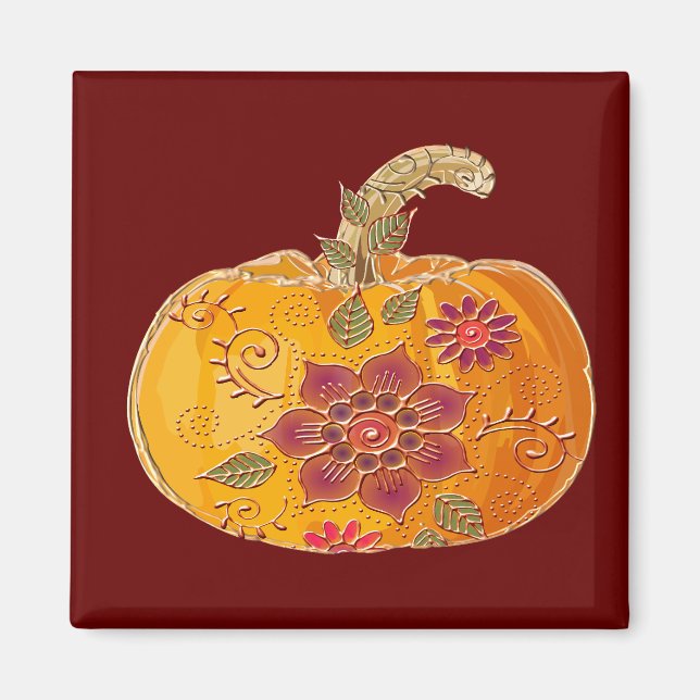 Fall Pumpkin med blommor Magnet (Framsidan)