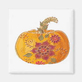 Fall Pumpkin med blommor Magnet