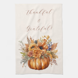 Fall Pumpkin med blommor- Thanksgiving- Kökshandduk
