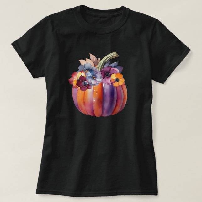 Fall Pumpkin med Flowers T Shirt (Design framsida)