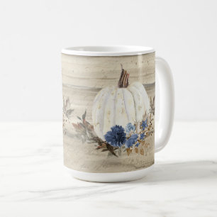 Fall Pumpkin Navy Blue Blommigt Wooden Script Coff Kaffemugg