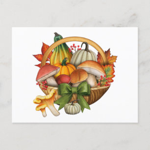 Fall Pumpkin och Mushroom Basket Harvest Vykort