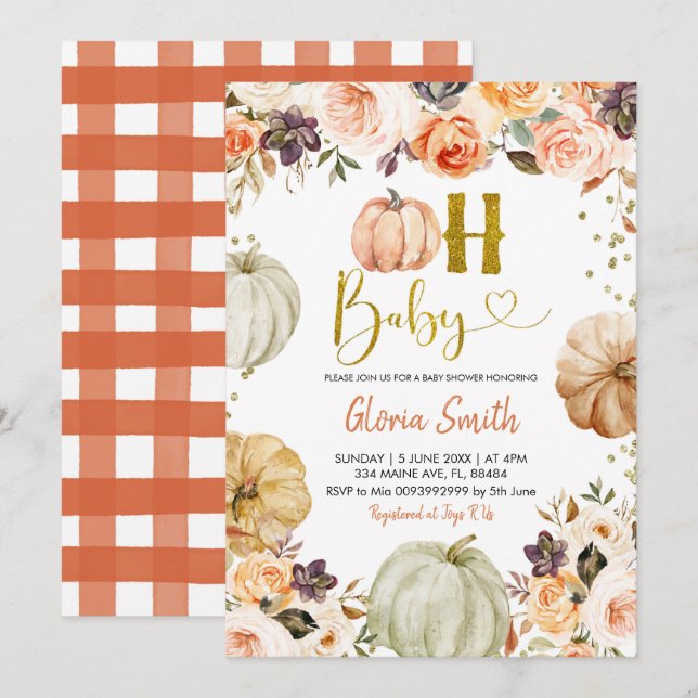 Fall Pumpkin Oh Baby Baby Shower-inbjudan Inbjudningar (Fram/baksida)