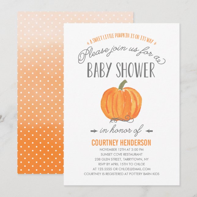 Fall Pumpkin Ombre | Inbjudan till babyvisningspro (Fram/baksida)