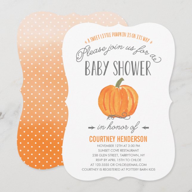 Fall Pumpkin Ombre | Inbjudan till babyvisningspro (Fram/baksida)