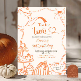 Fall Pumpkin Orange Scribble Hand plockade Tea i 2 Inbjudningar