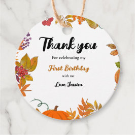 Fall Pumpkin på andra födelsedagen Tack Gåvor Etiketter