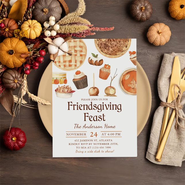 Fall Pumpkin Paj Friendsgiving Feast Middag Inbjudningar (Skapare uppladdad)