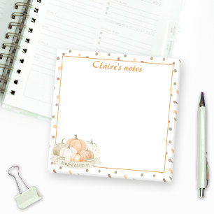 Fall Pumpkin Pastel Orange Grönt Thanksgiving Namn Post-it Block