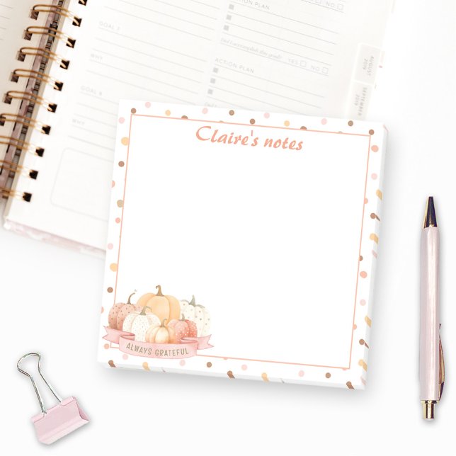 Fall Pumpkin Pastel Orange Thanksgiving Namn Post-it Block (Fall Pumpkin Pastel Orange Thanksgiving Name Post-it Notes)