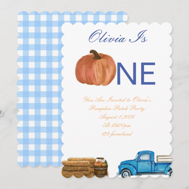 Fall Pumpkin Patch 1:a födelsedag party Inbjudningar (Fram/baksida)