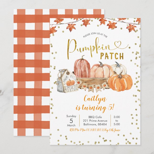 Fall Pumpkin Patch Birthday-inbjudan Inbjudningar (Fram/baksida)