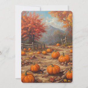 Fall Pumpkin Patch Höst löv Rustic Painting Julkort