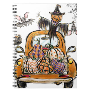 Fall Pumpkin Patch Lastbil med fladdermöss fågelsk Anteckningsbok