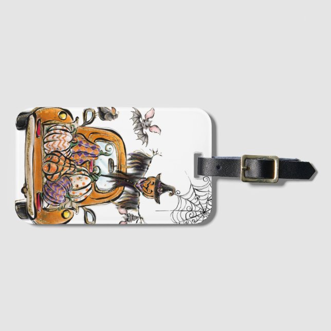 Fall Pumpkin Patch Truck with bats scarecrow bird  Bagagebricka (Framsida horisontal)