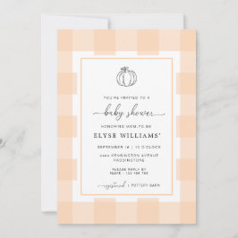 Fall Pumpkin Peach Gingham Baby Shower-inbjudan Inbjudningar