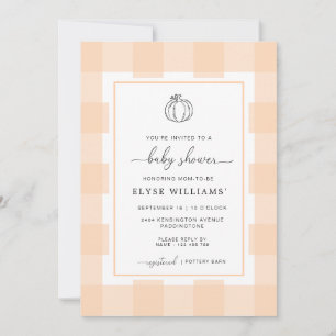 Fall Pumpkin Peach Gingham Baby Shower-inbjudan Inbjudningar