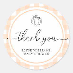 Fall Pumpkin Peach Gingham Shower Favor Sticker Runt Klistermärke