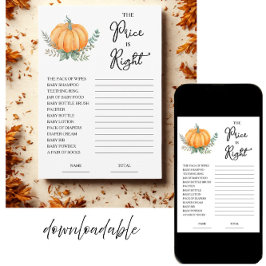 Fall Pumpkin Pris är Högerna Baby Shower Game Card Inbjudningar