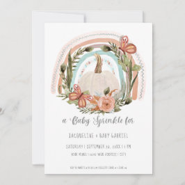 Fall Pumpkin Rainbow Mustard Blue Blommigt Art Inbjudningar