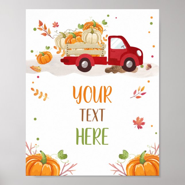 Fall Pumpkin Red Lastbil Confetti Löv Bord-tecken Poster (Framsidan)