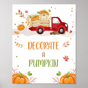 Fall Pumpkin Red Lastbil Decorerar ett Pumpkin-tec Poster