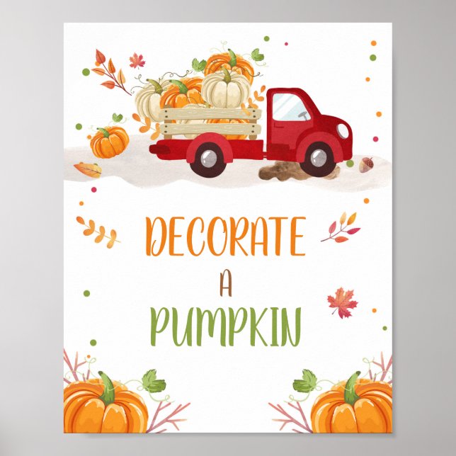 Fall Pumpkin Red Lastbil Decorerar ett Pumpkin-tec Poster (Framsidan)