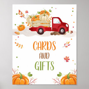 Fall Pumpkin Red Lastbil-kort och Bord-skylt Poster