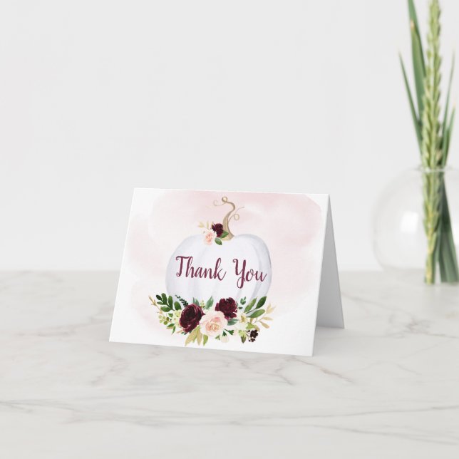 Fall Pumpkin Rosa Burgundy Guld Baby Shower Tack Kort (Framsida)