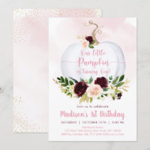 Fall Pumpkin Rosa Burgundy Guld Första födelsedag