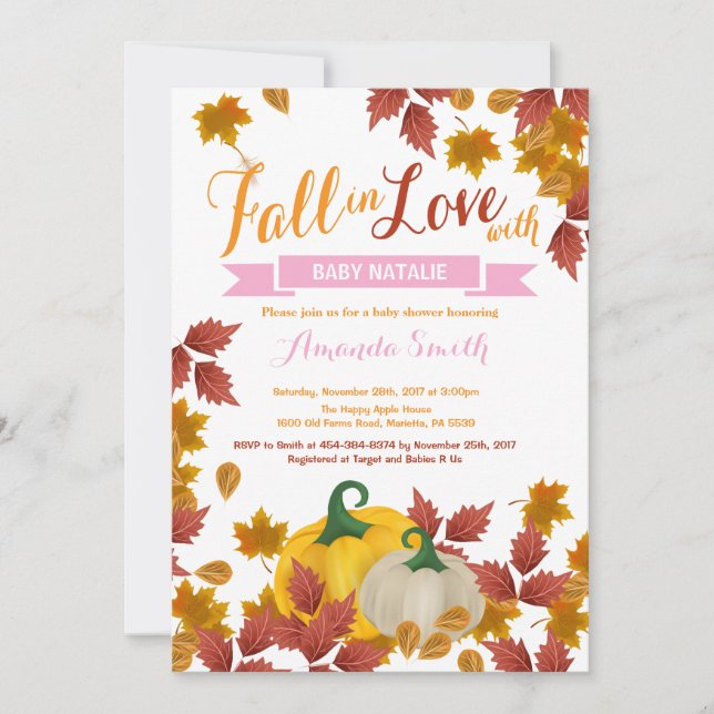 Fall Pumpkin Rosa Girl Baby Shower-inbjudan Inbjudningar (Framsida)