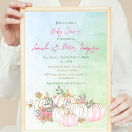 Fall Pumpkin  Rosa Guld Grönt Baby Shower Inbjudningar
