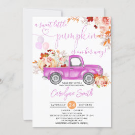 Fall Pumpkin Rosa Lastbil Baby Shower Girl Inbjudningar
