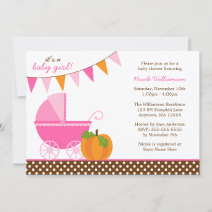 Fall Pumpkin Rosa Orange Banner Girl Baby Shower Inbjudningar