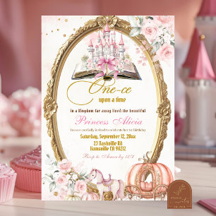 Fall Pumpkin Rosa Storybook Felrytale Birthday Inbjudningar