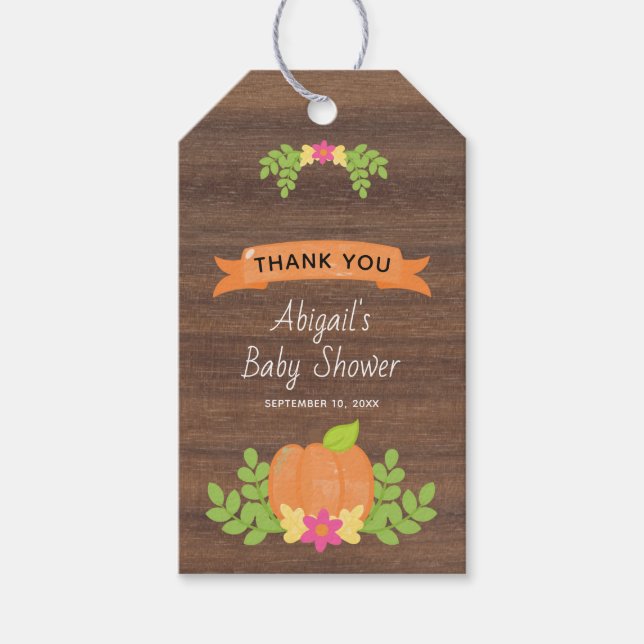 Fall Pumpkin Rustic Baby Shower Tack Presentetikett (Framsidan)