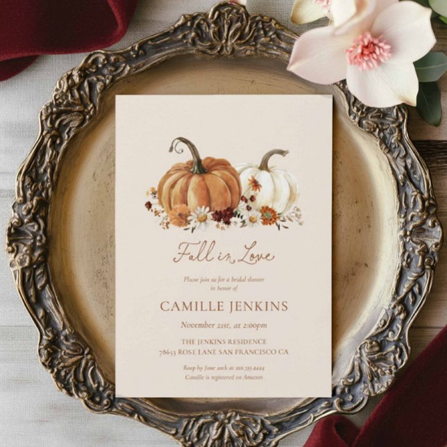 Fall Pumpkin Rustic Blommigt Möhippa Inbjudningar (Fall Pumpkin Floral Bridal shower invitation)