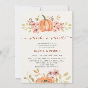 Fall Pumpkin Rustic Boho Spanska Genderna Reveal Inbjudningar