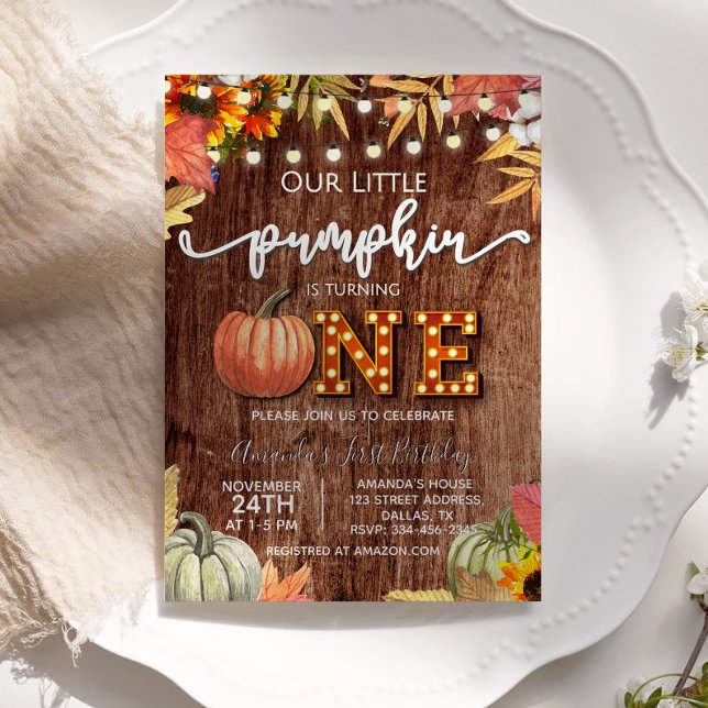 Fall Pumpkin Rustic First Birthday-inbjudan Inbjudningar (Skapare uppladdad)