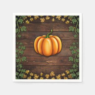 Fall Pumpkin Rustic Grönt Guld Ivy Autumn Land Pappersservett